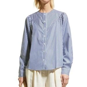 Anthropologie Harshman Cari Striped Blouse Cotton Button Down Long Sleeve Size L